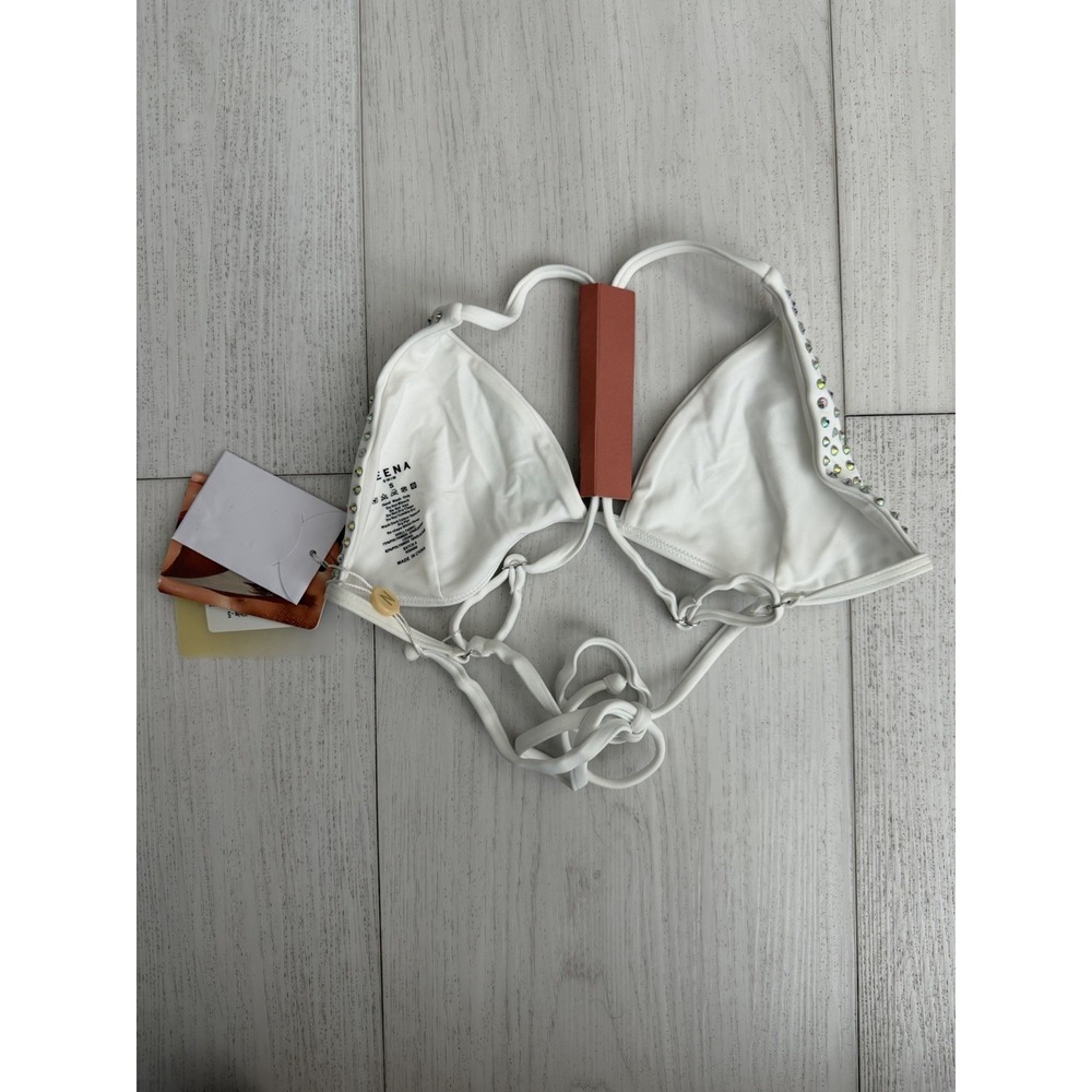 NWT Neena Triangle Bikini Top Sz S White Rhinestones - Picture 3 of 3